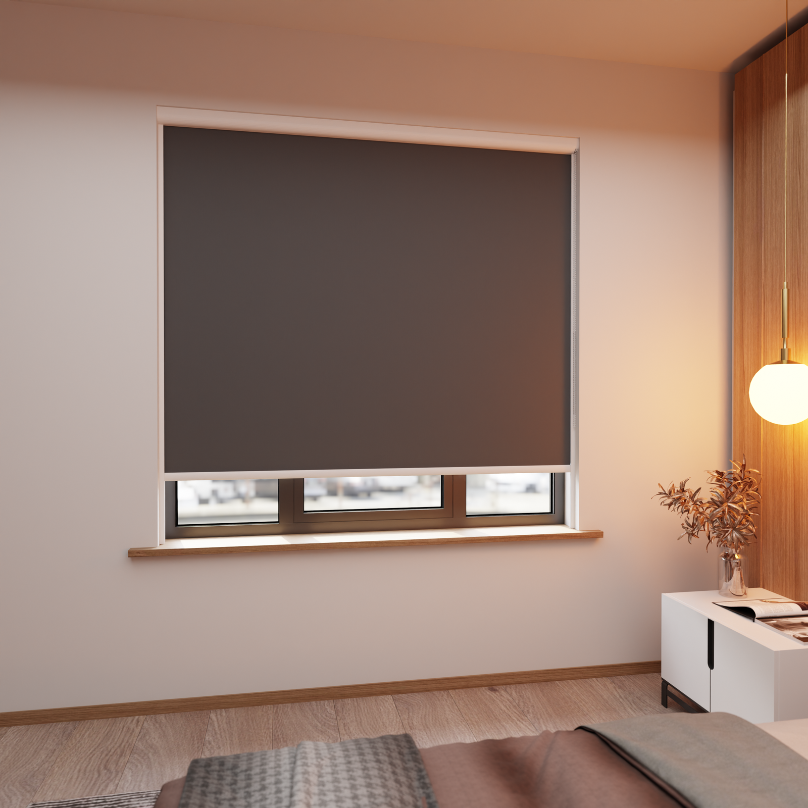 Jaloustore Verdunkelungsrollo auf Maß in matter Leinwand-Optik, Rückseite farbig angepasst Dunkelgrau - Bild 0