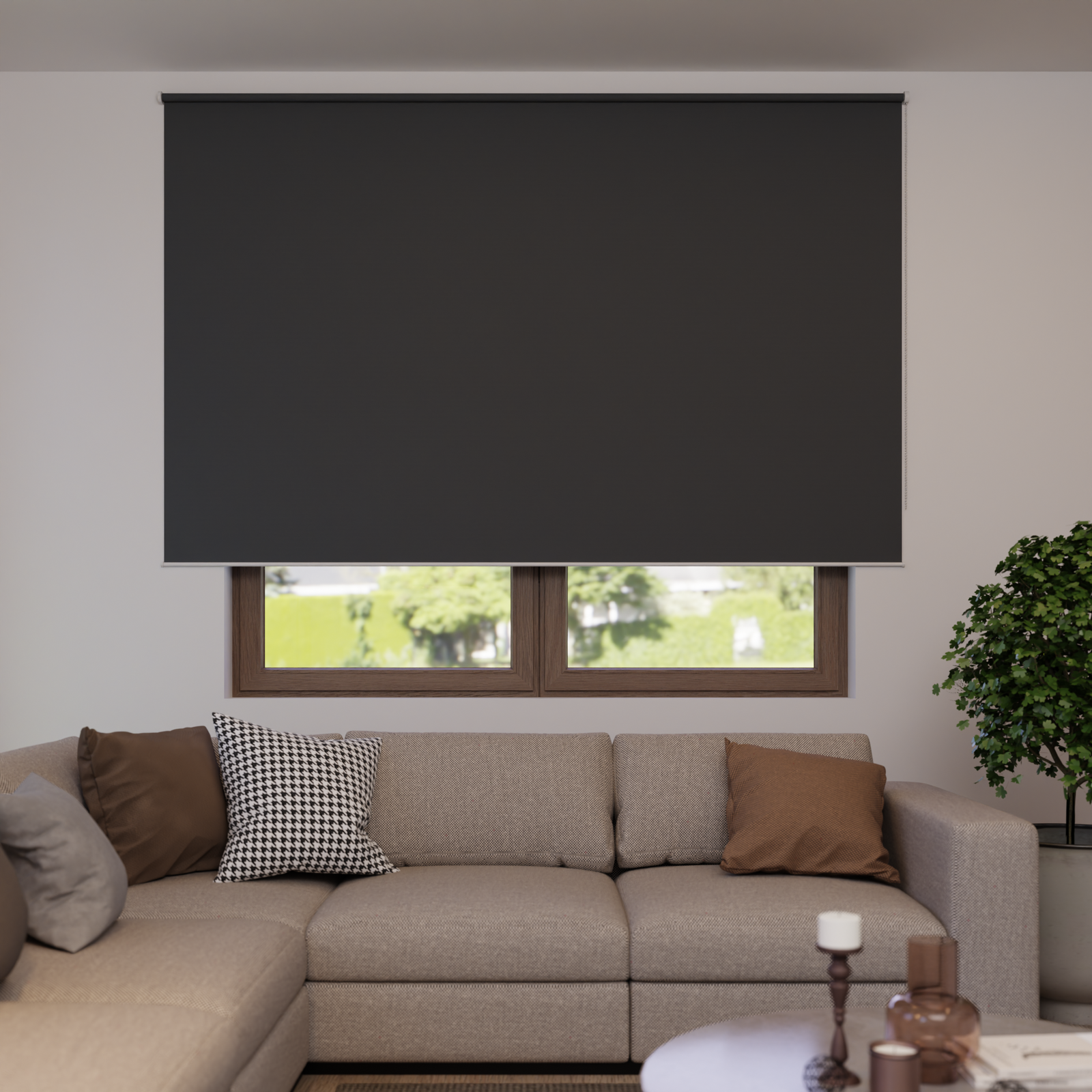 Jaloustore Verdunkelungsrollo auf Maß in matter Leinwand-Optik, Rückseite farbig angepasst Dunkelgrau - Bild 2