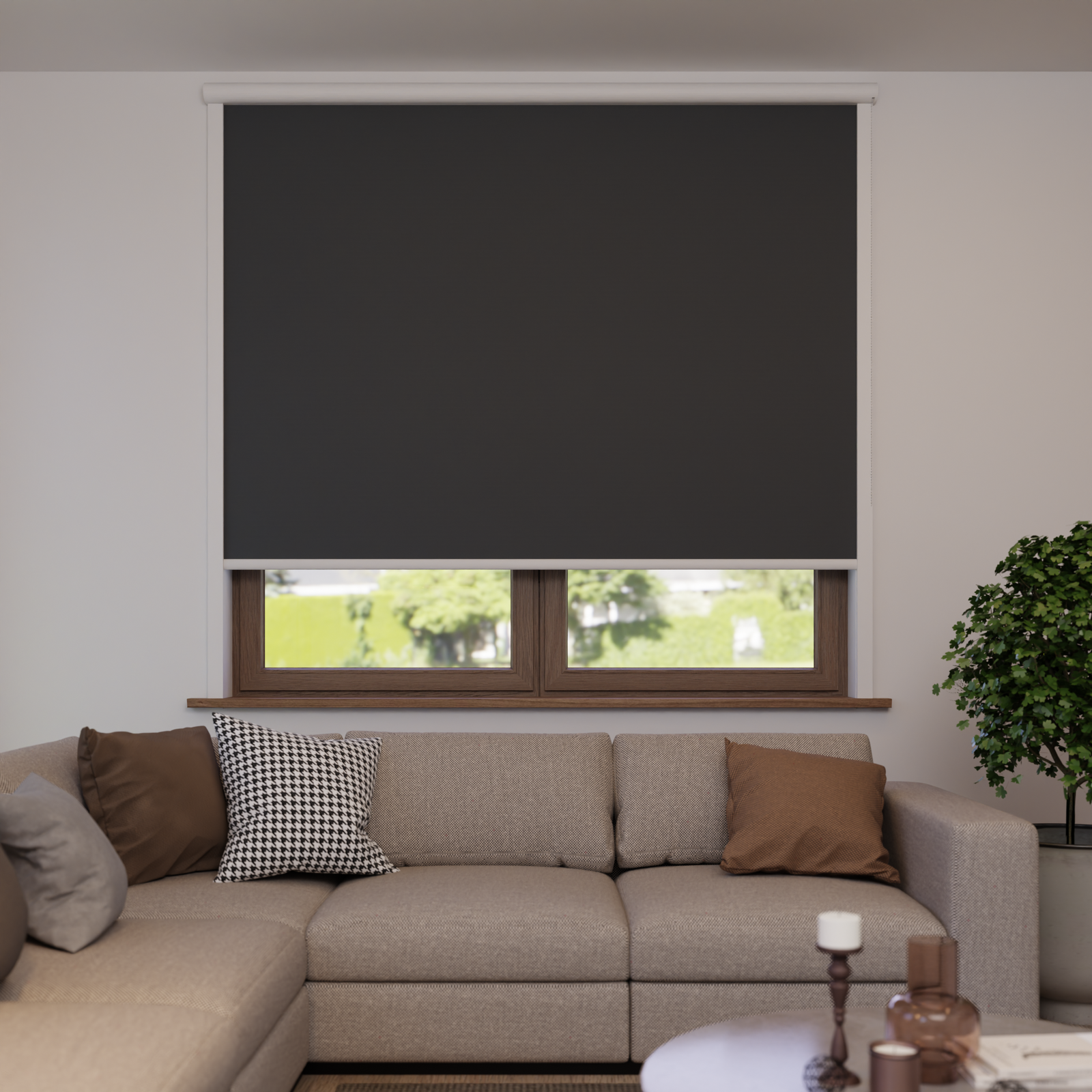 Jaloustore Verdunkelungsrollo auf Maß in matter Leinwand-Optik, Rückseite farbig angepasst Dunkelgrau - Bild 0