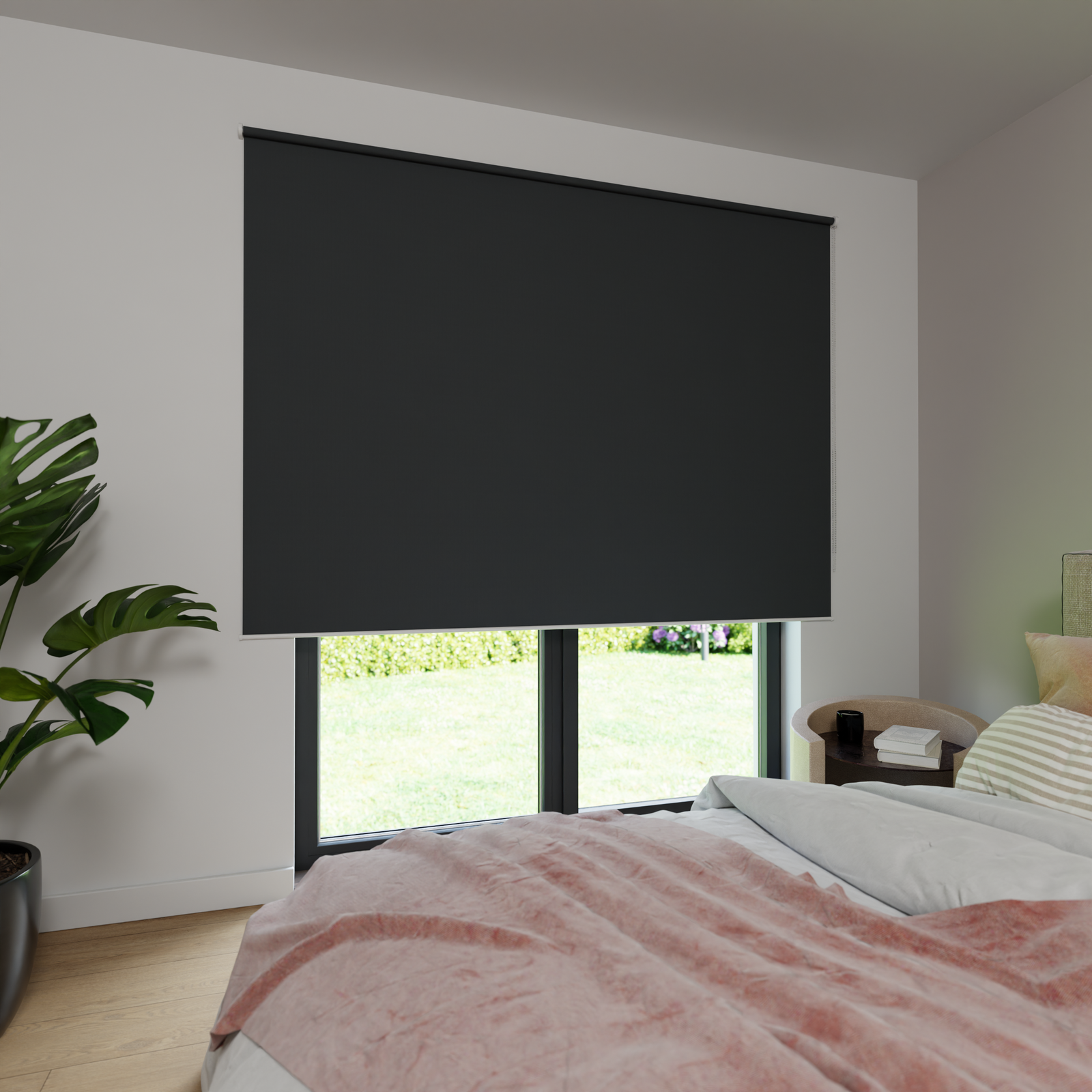 Jaloustore Verdunkelungsrollo auf Maß in matter Leinwand-Optik, Rückseite farbig angepasst Anthrazit - Bild 1