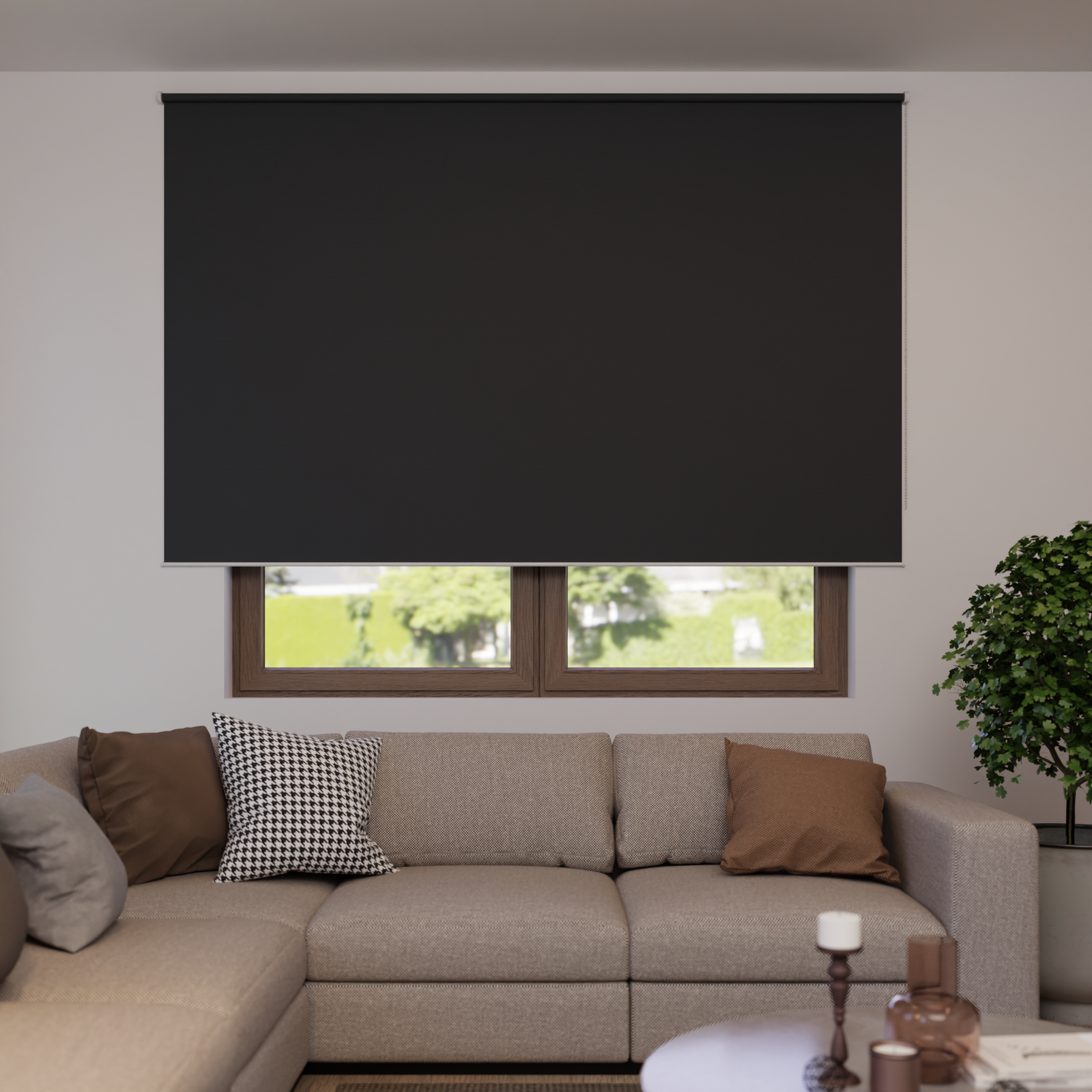 Jaloustore Verdunkelungsrollo auf Maß in matter Leinwand-Optik, Rückseite farbig angepasst Anthrazit - Bild 0