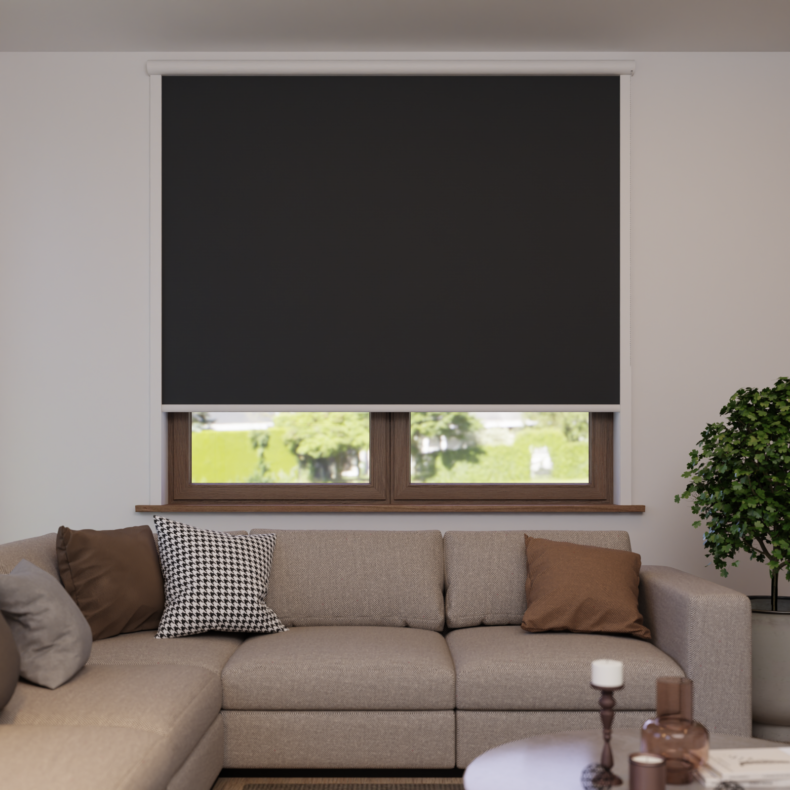 Jaloustore Verdunkelungsrollo auf Maß in matter Leinwand-Optik, Rückseite farbig angepasst Anthrazit - Bild 0