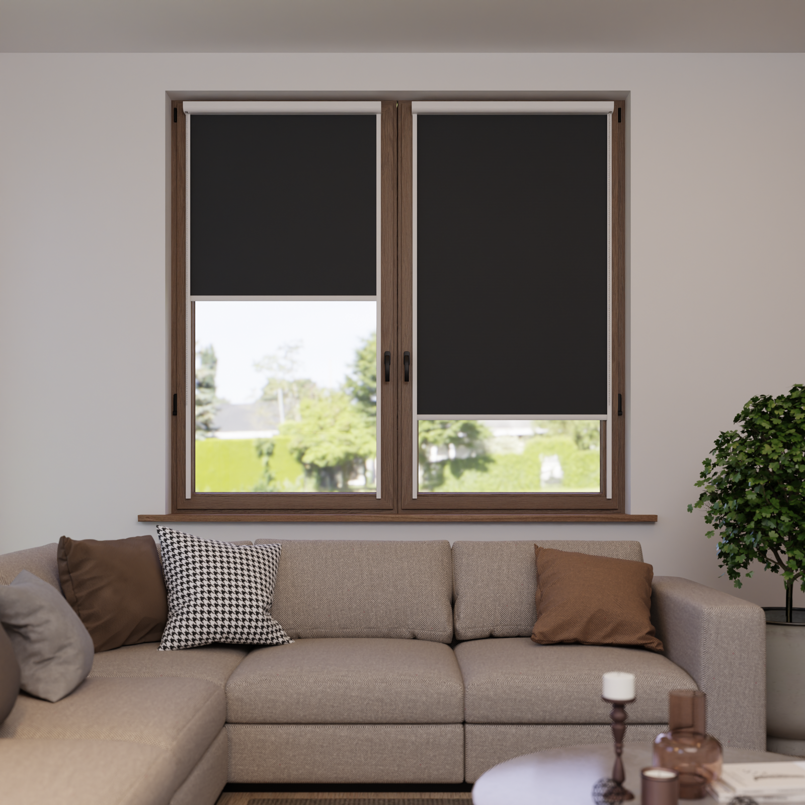 Jaloustore Verdunkelungsrollo auf Maß in matter Leinwand-Optik, Rückseite farbig angepasst Anthrazit - Bild 0