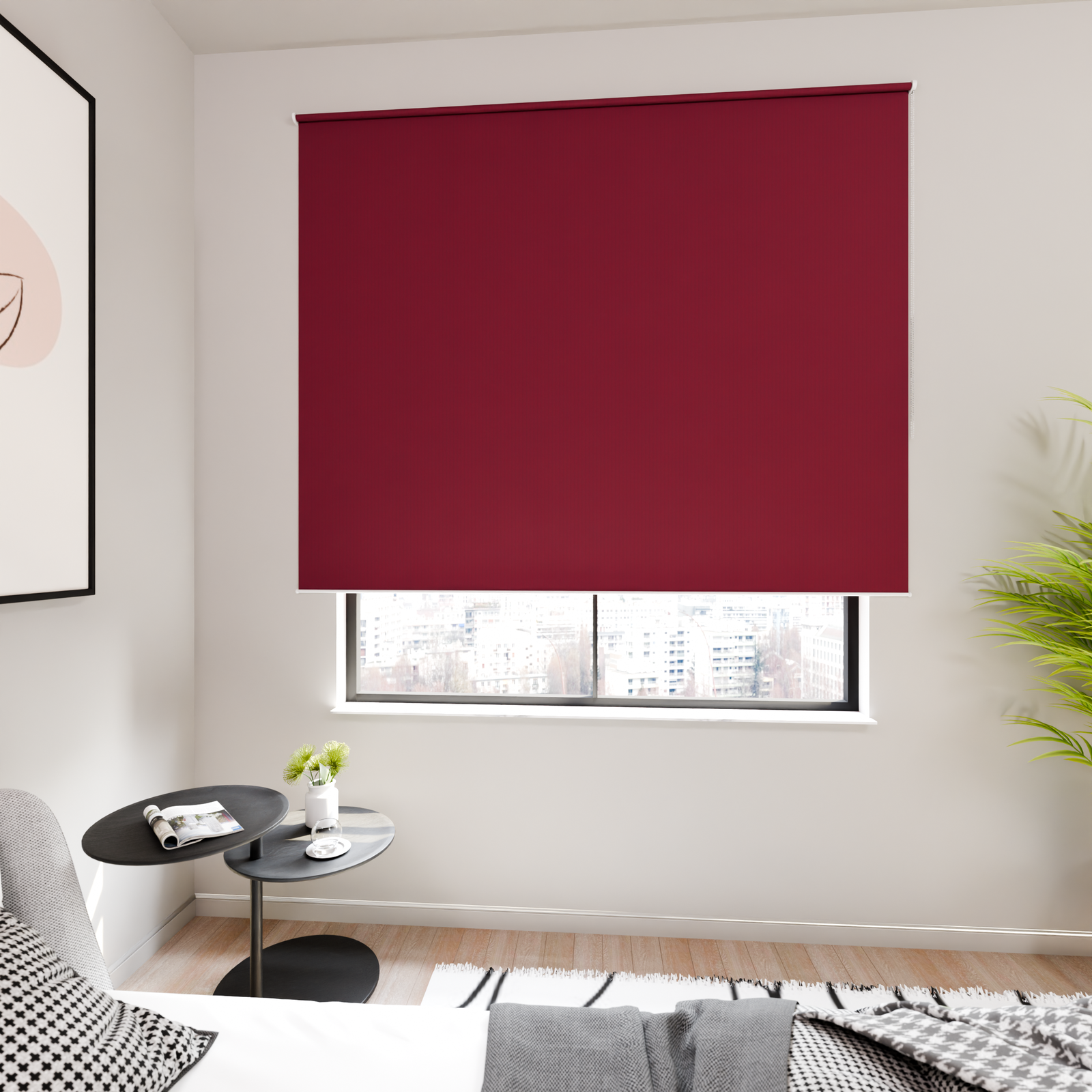 Jaloustore Verdunkelungsrollo mit feiner Struktur, Rückseite farblich angepasst Dunkelrot - Bild 2