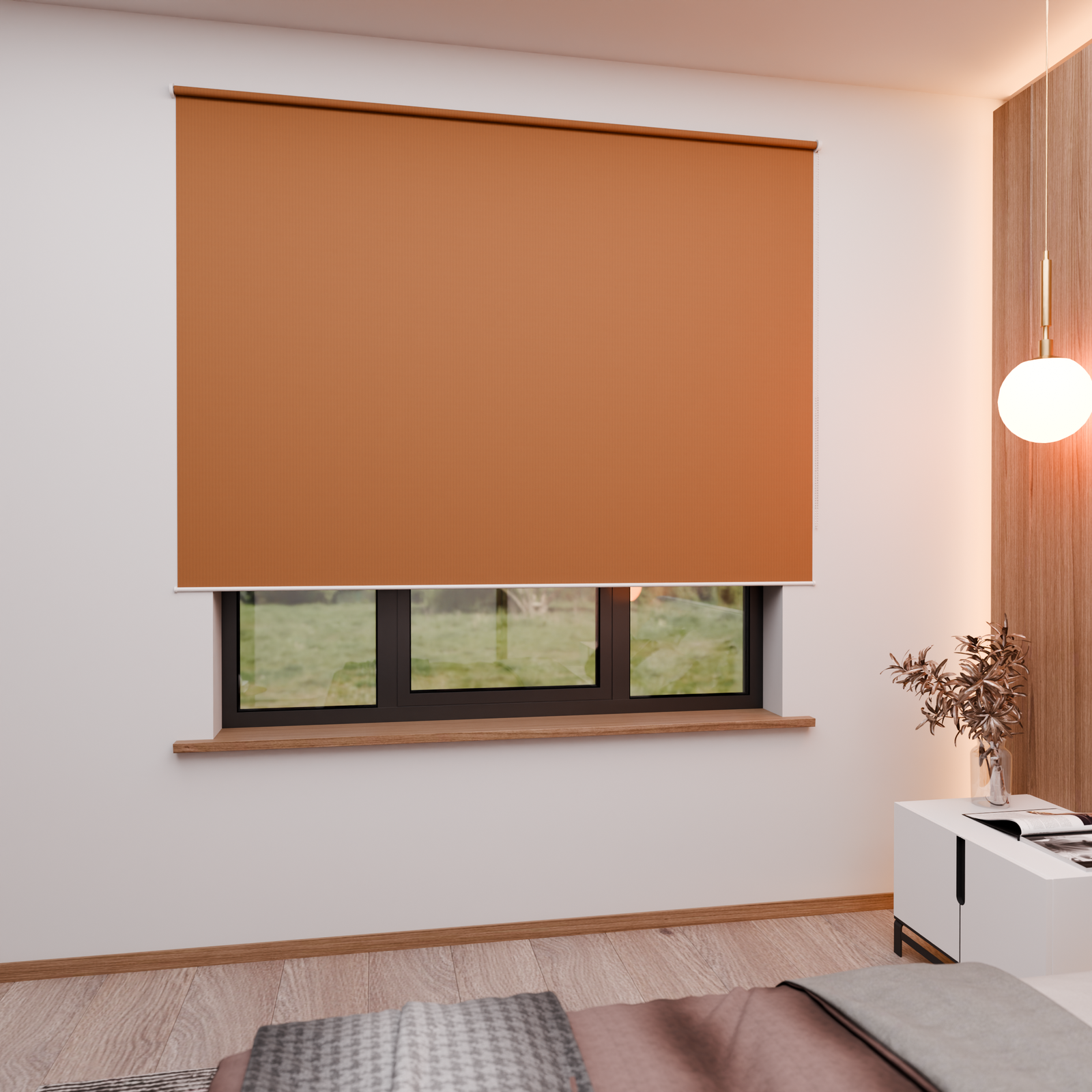 Jaloustore Verdunkelungsrollo mit feiner Struktur, Rückseite farblich angepasst Nougatbraun - Bild 4