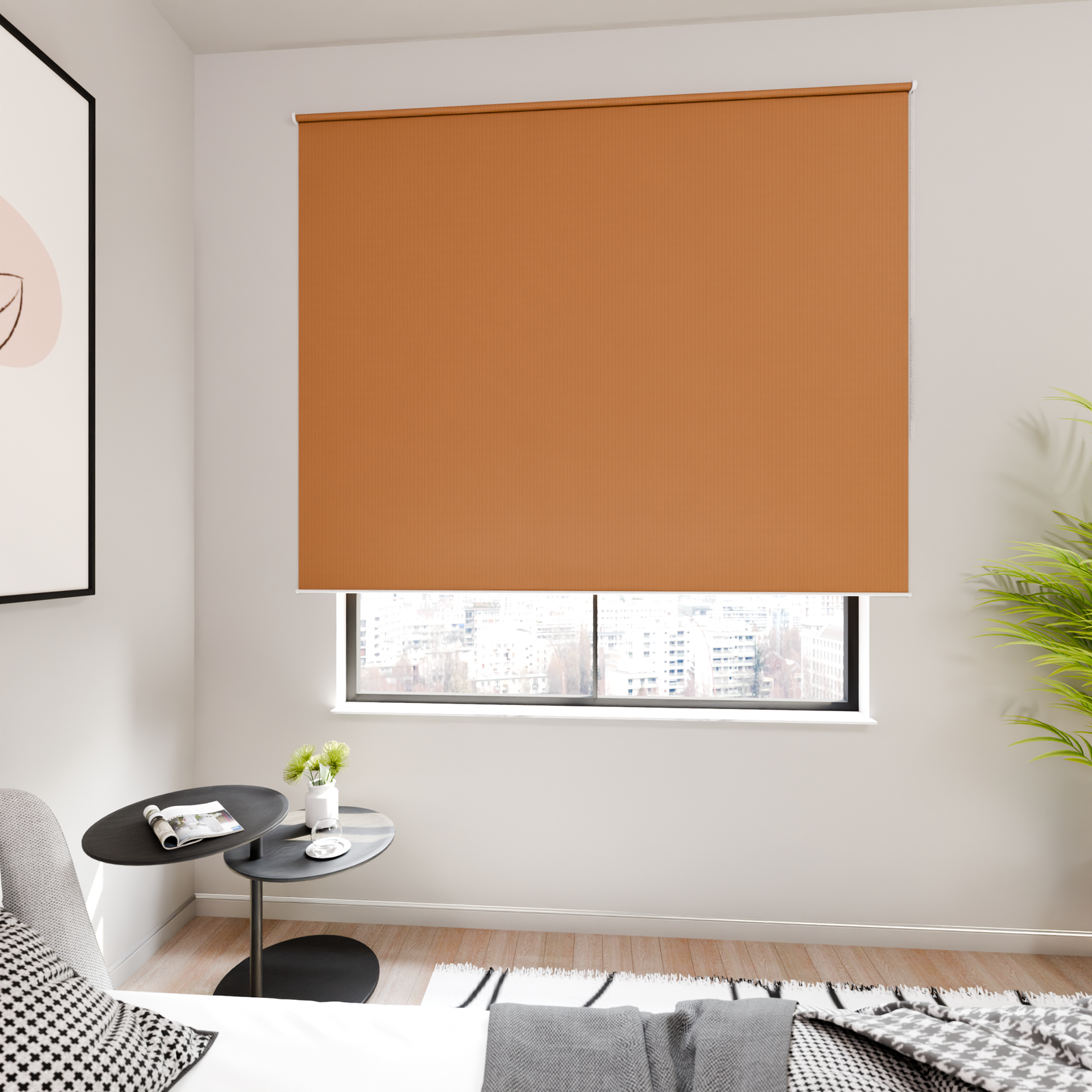 Jaloustore Verdunkelungsrollo mit feiner Struktur, Rückseite farblich angepasst Nougatbraun - Bild 2