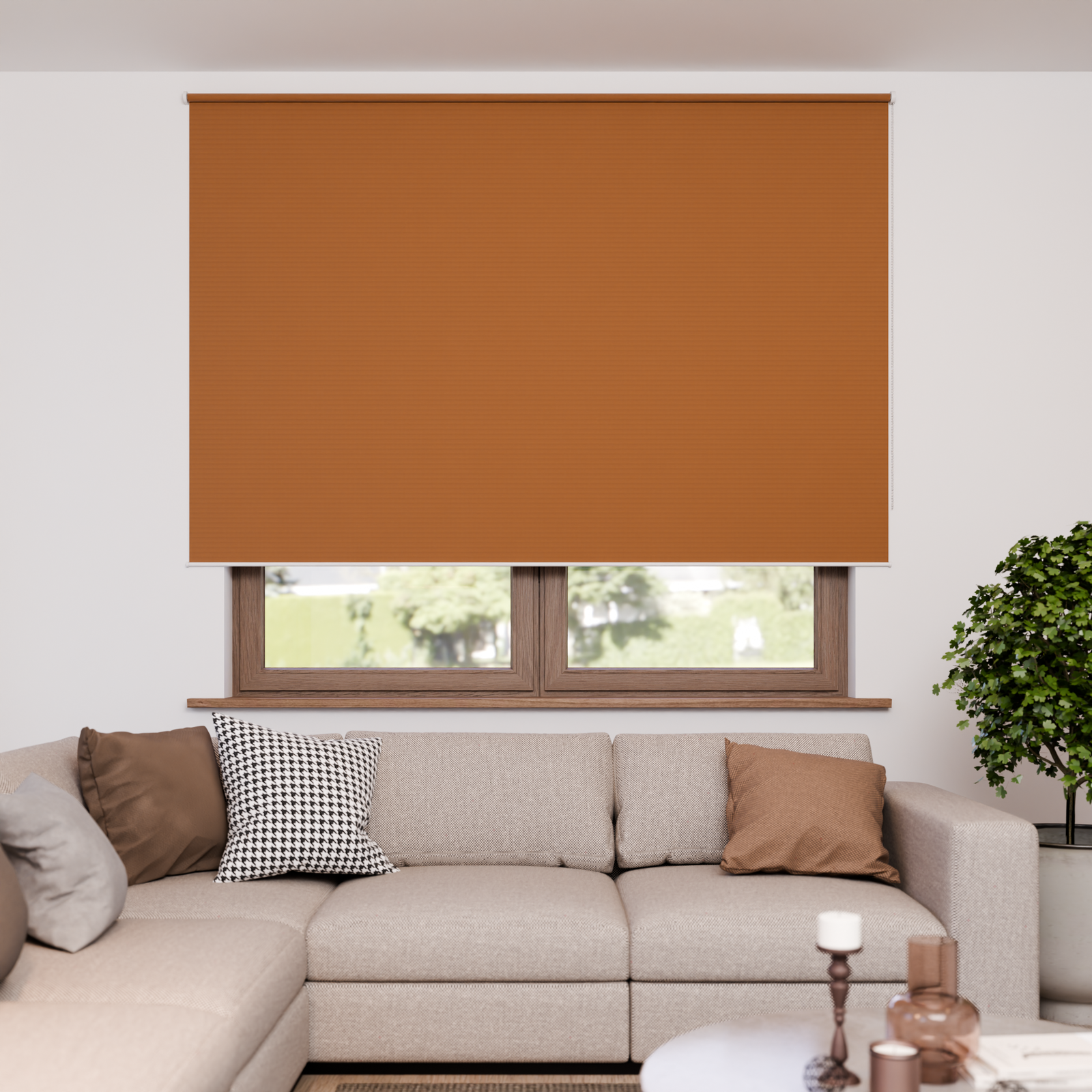 Jaloustore Verdunkelungsrollo mit feiner Struktur, Rückseite farblich angepasst Nougatbraun - Bild 1