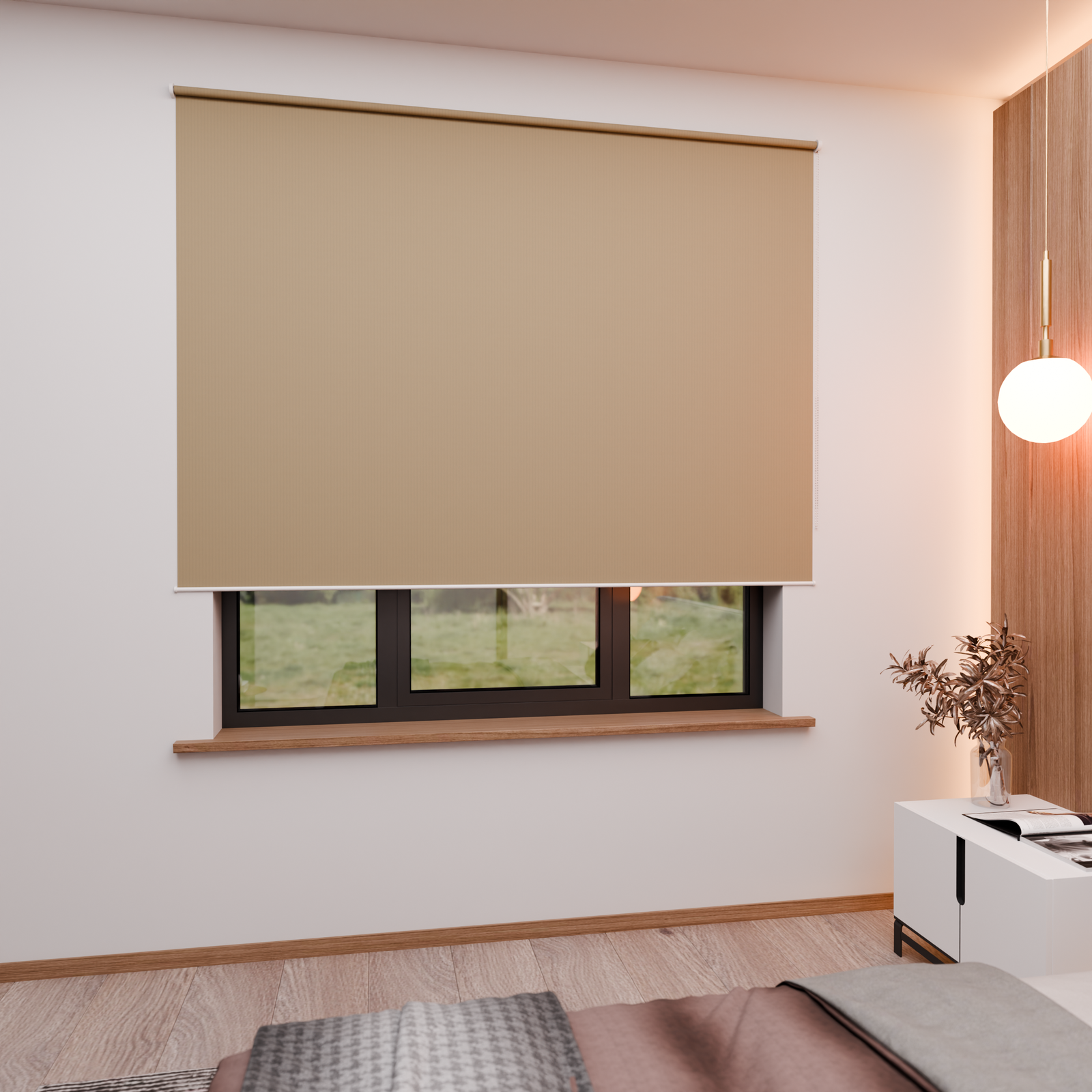 Jaloustore Verdunkelungsrollo mit feiner Struktur, Rückseite farblich angepasst Beige-Braun - Bild 0