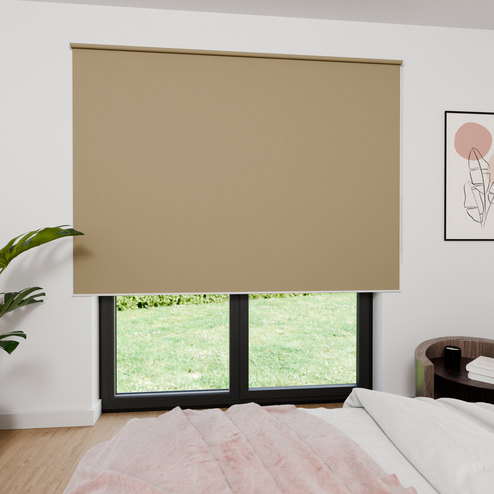 Jaloustore Verdunkelungsrollo mit feiner Struktur, Rückseite farblich angepasst Beige-Braun - Bild 1