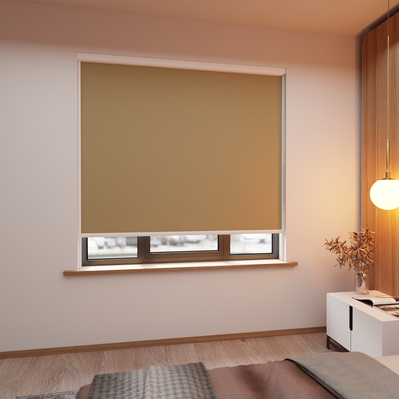 Jaloustore Verdunkelungsrollo mit feiner Struktur, Rückseite farblich angepasst Beige-Braun - Bild 1