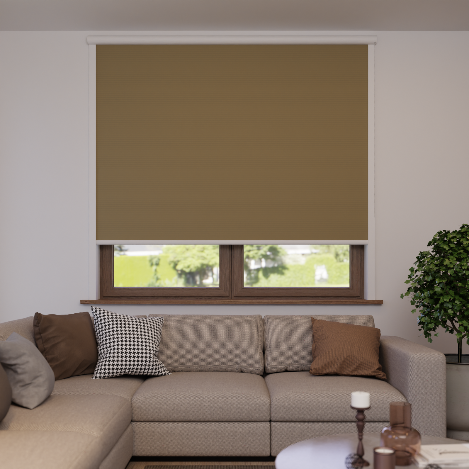 Jaloustore Verdunkelungsrollo mit feiner Struktur, Rückseite farblich angepasst Beige-Braun - Bild 2