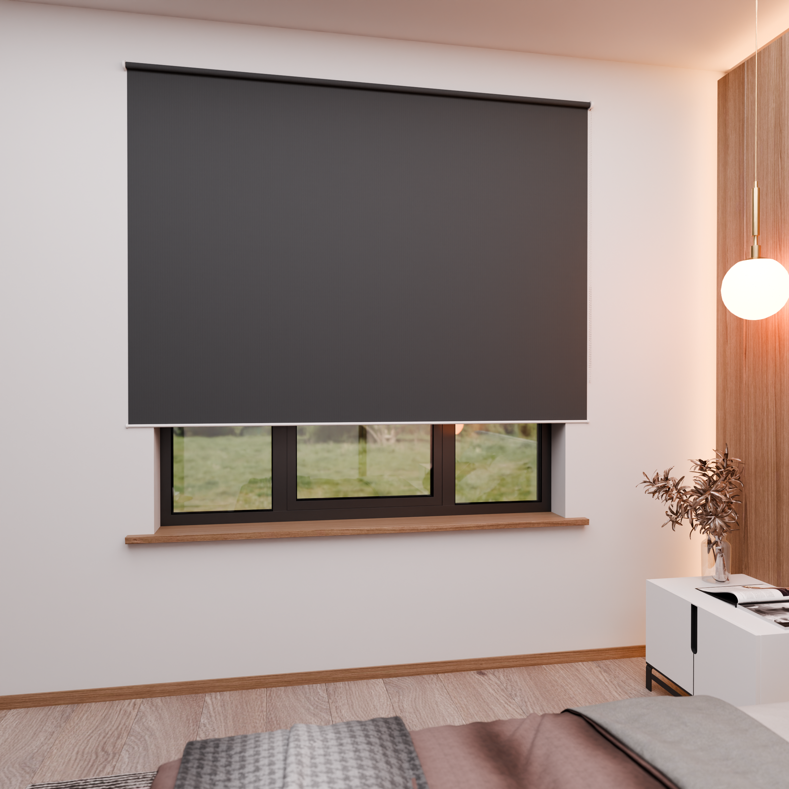 Jaloustore Verdunkelungsrollo mit feiner Struktur, leicht glänzend, Rückseite silber Graubraun - Bild 1