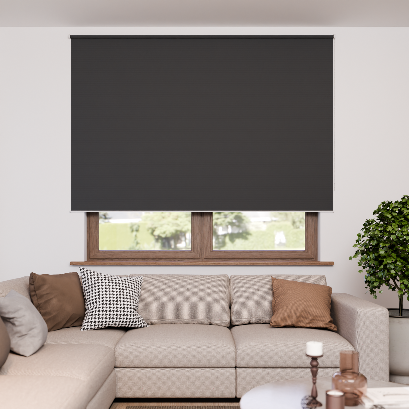 Jaloustore Verdunkelungsrollo mit feiner Struktur, leicht glänzend, Rückseite silber Graubraun - Bild 4