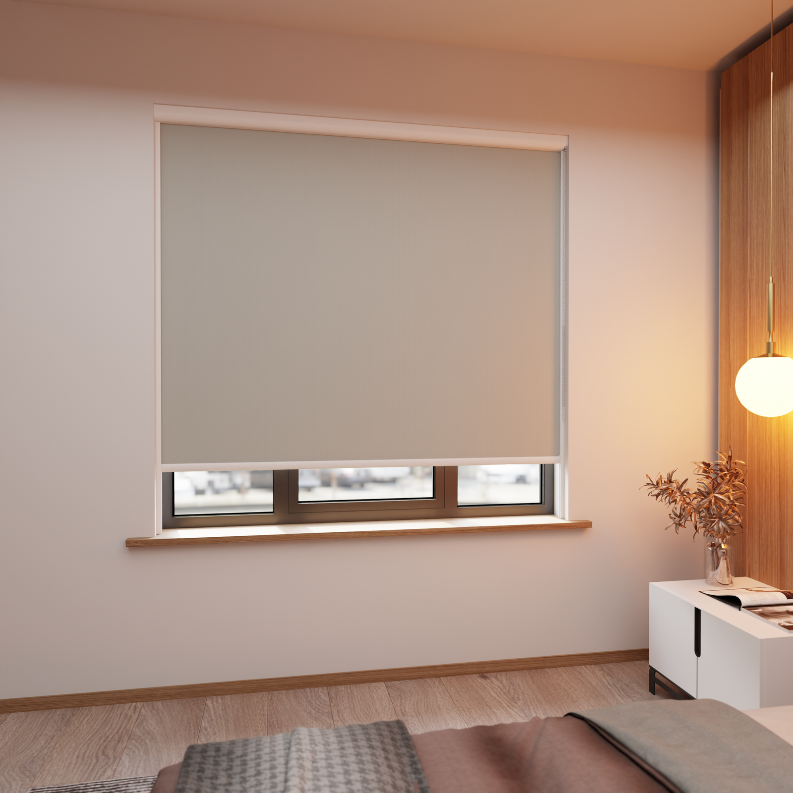 Jaloustore Verdunkelungsrollo mit feiner Struktur, leicht glänzend, Rückseite silber Beige - Bild 1