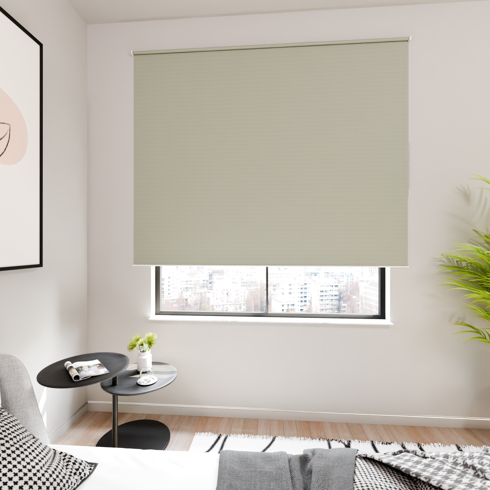 Jaloustore Verdunkelungsrollo mit feiner Struktur, leicht glänzend, Rückseite silber Grau-Leinen - Bild 1