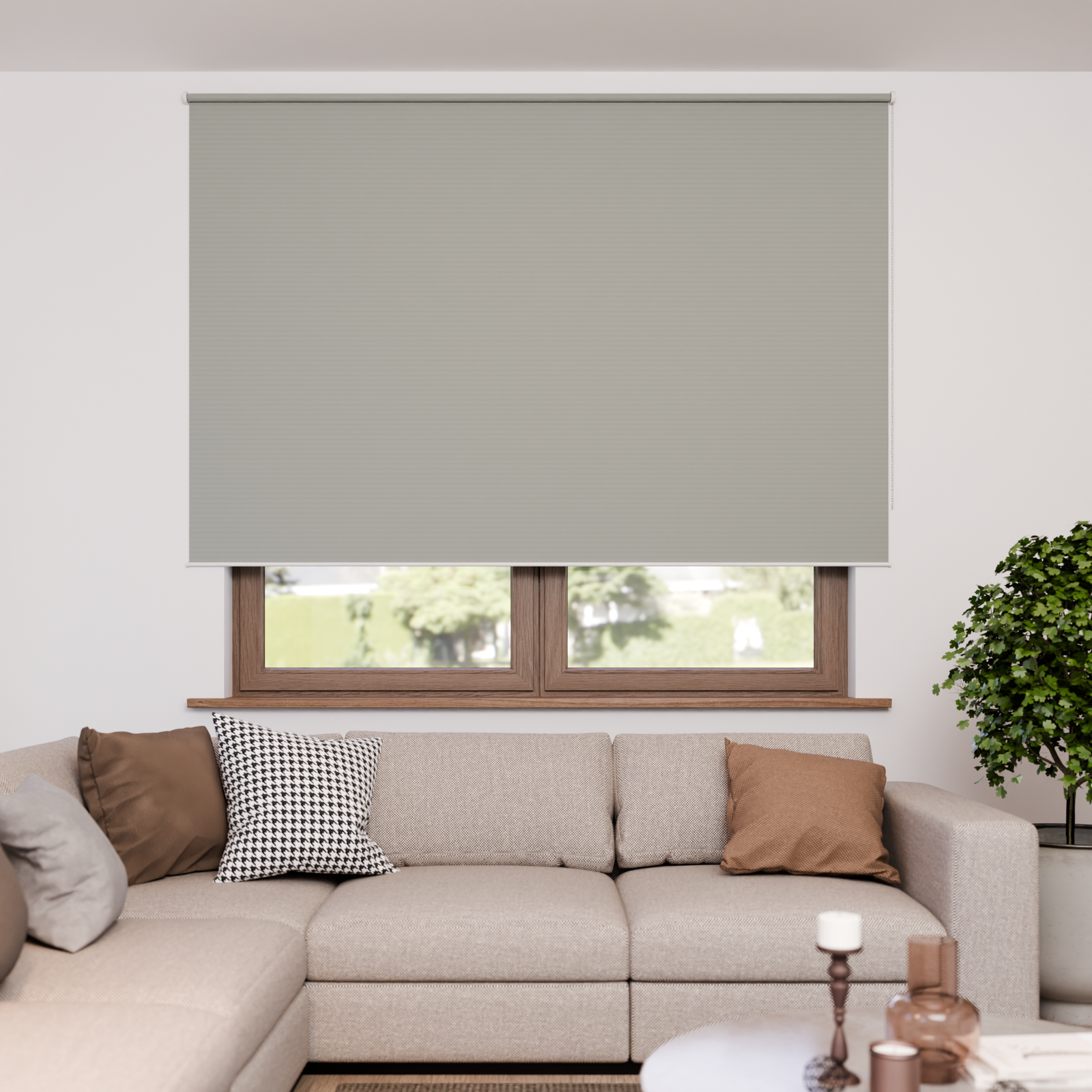 Jaloustore Verdunkelungsrollo mit feiner Struktur, leicht glänzend, Rückseite silber Beigegrau - Bild 4