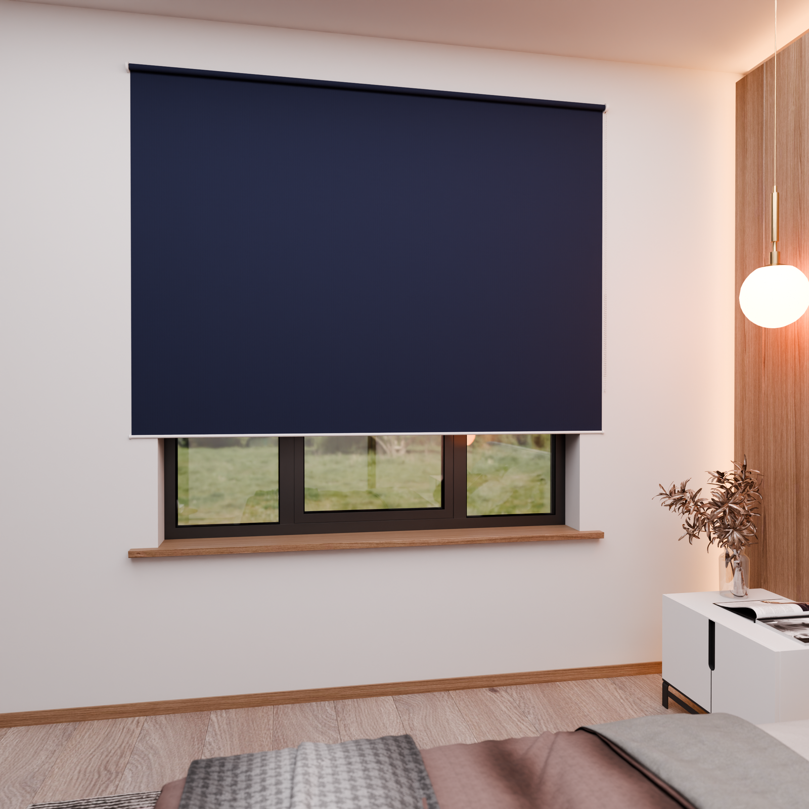 Jaloustore Verdunkelungsrollo mit feiner Struktur, leicht glänzend, Rückseite silber Dunkelblau - Bild 1