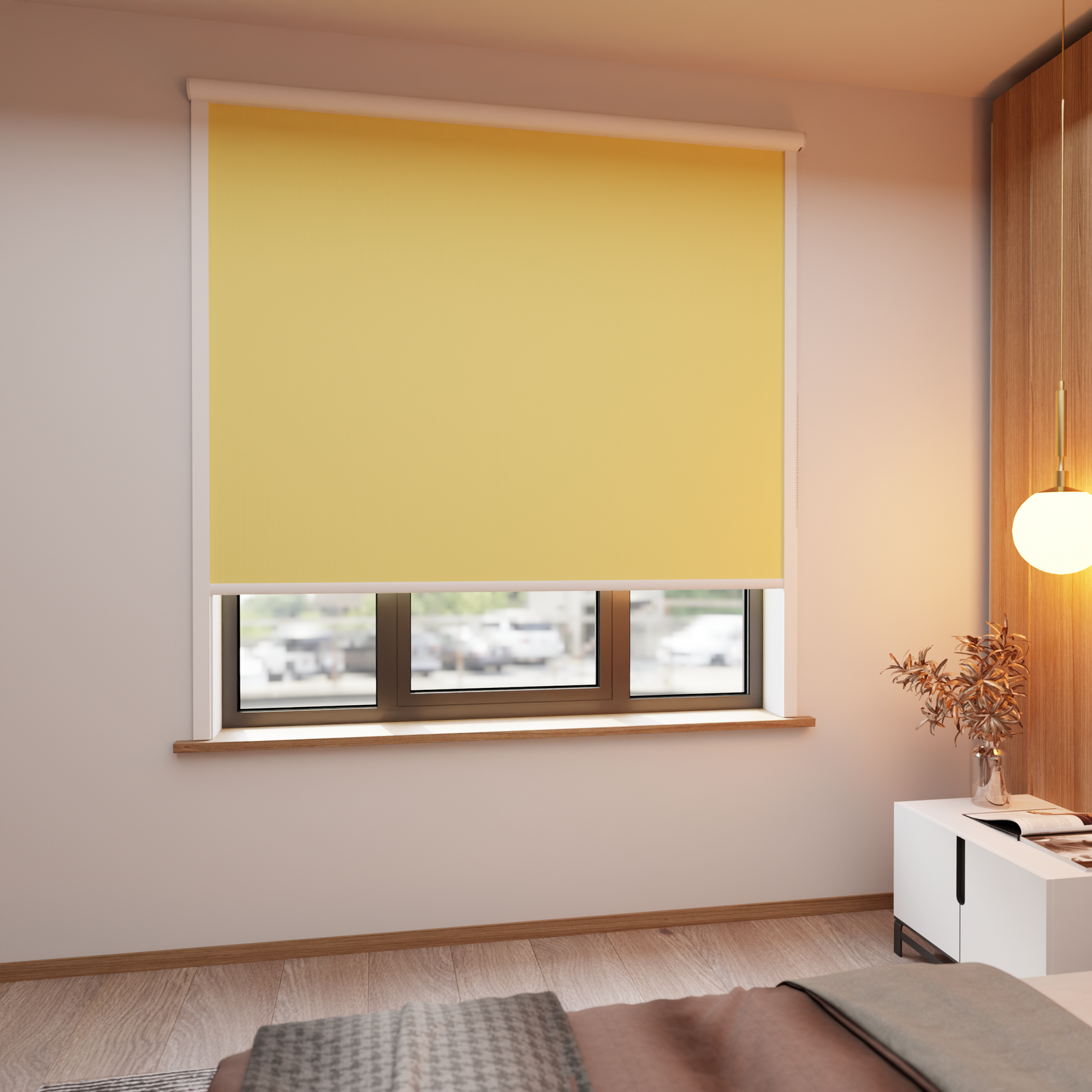 Jaloustore Verdunkelungsrollo mit feiner Struktur, leicht glänzend, Rückseite silber Orangegelb - Bild 2