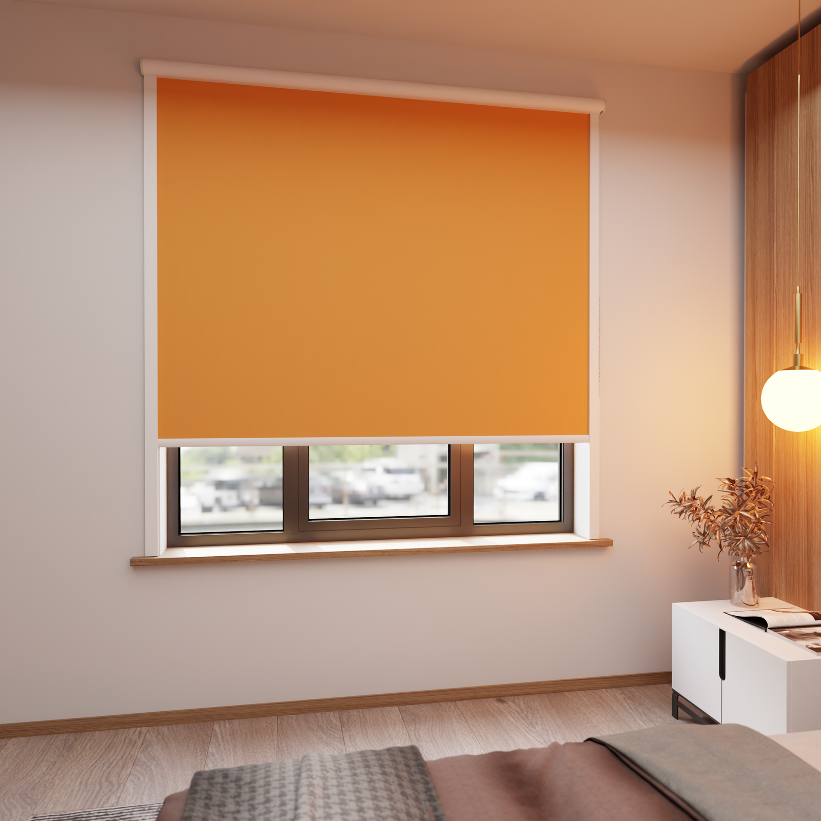 Jaloustore Verdunkelungsrollo mit feiner Struktur, leicht glänzend, Rückseite silber Orange - Bild 0