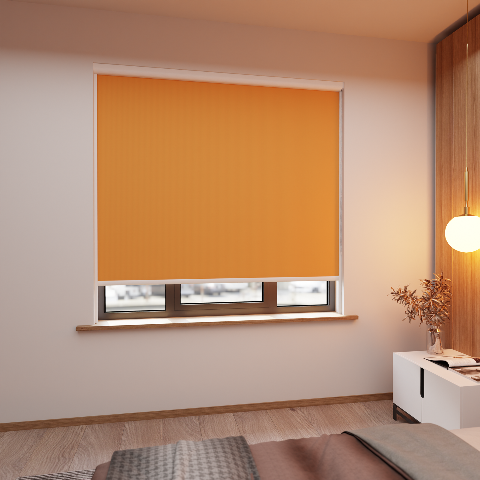 Jaloustore Verdunkelungsrollo mit feiner Struktur, leicht glänzend, Rückseite silber Orange - Bild 1