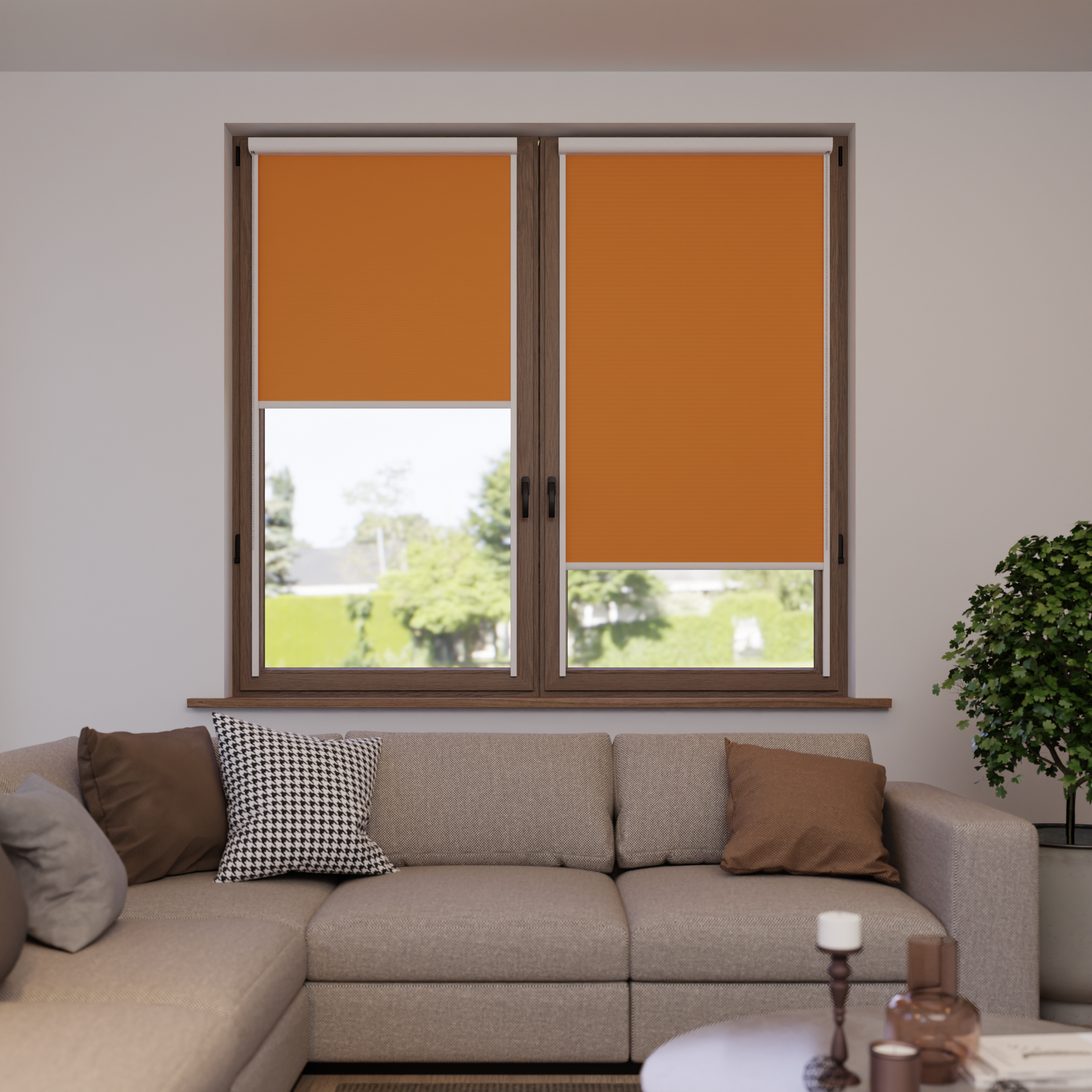 Jaloustore Verdunkelungsrollo mit feiner Struktur, leicht glänzend, Rückseite silber Orange - Bild 0