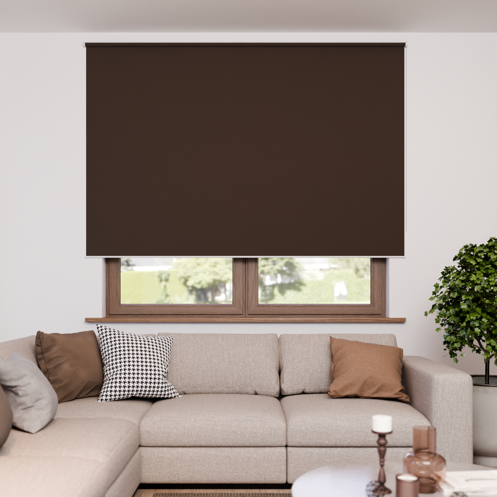 Jaloustore Verdunkelungsrollo mit feiner Struktur, leicht glänzend, Rückseite silber Braun - Bild 1