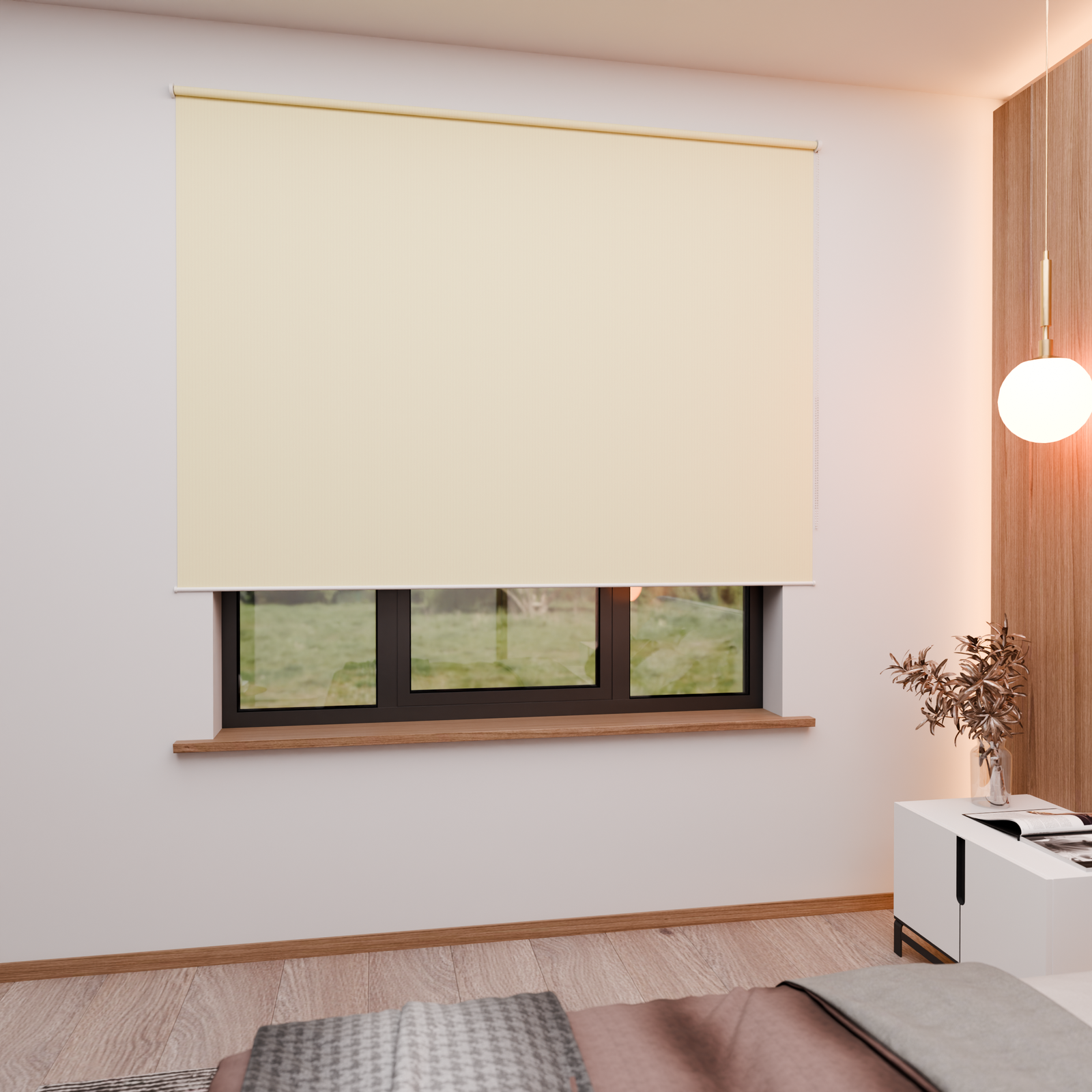 Jaloustore Verdunkelungsrollo mit feiner Struktur, leicht glänzend, Rückseite silber Creme-Beige - Bild 4