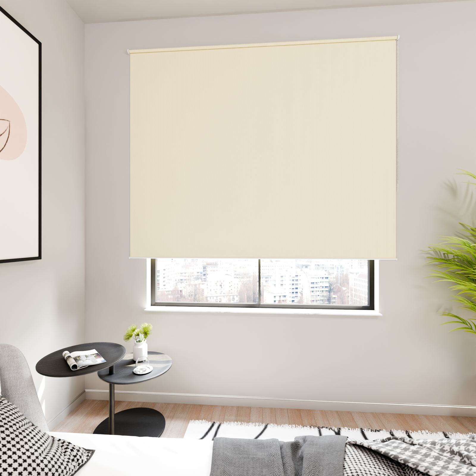 Jaloustore Verdunkelungsrollo mit feiner Struktur, leicht glänzend, Rückseite silber Creme-Beige - Bild 1