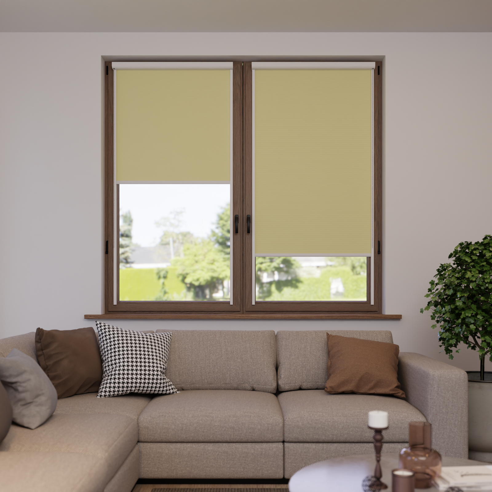Jaloustore Verdunkelungsrollo mit feiner Struktur, leicht glänzend, Rückseite silber Creme-Beige - Bild 1