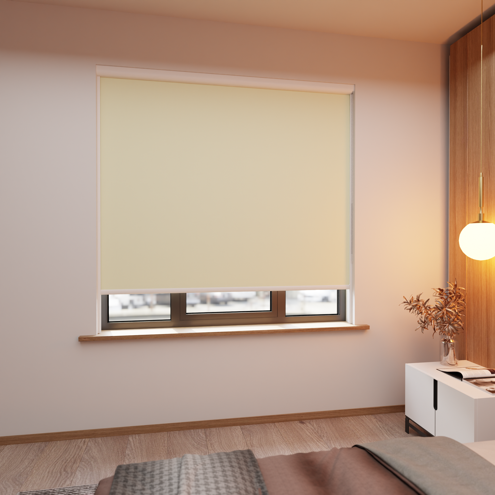 Jaloustore Verdunkelungsrollo mit feiner Struktur, leicht glänzend, Rückseite silber Creme - Bild 1