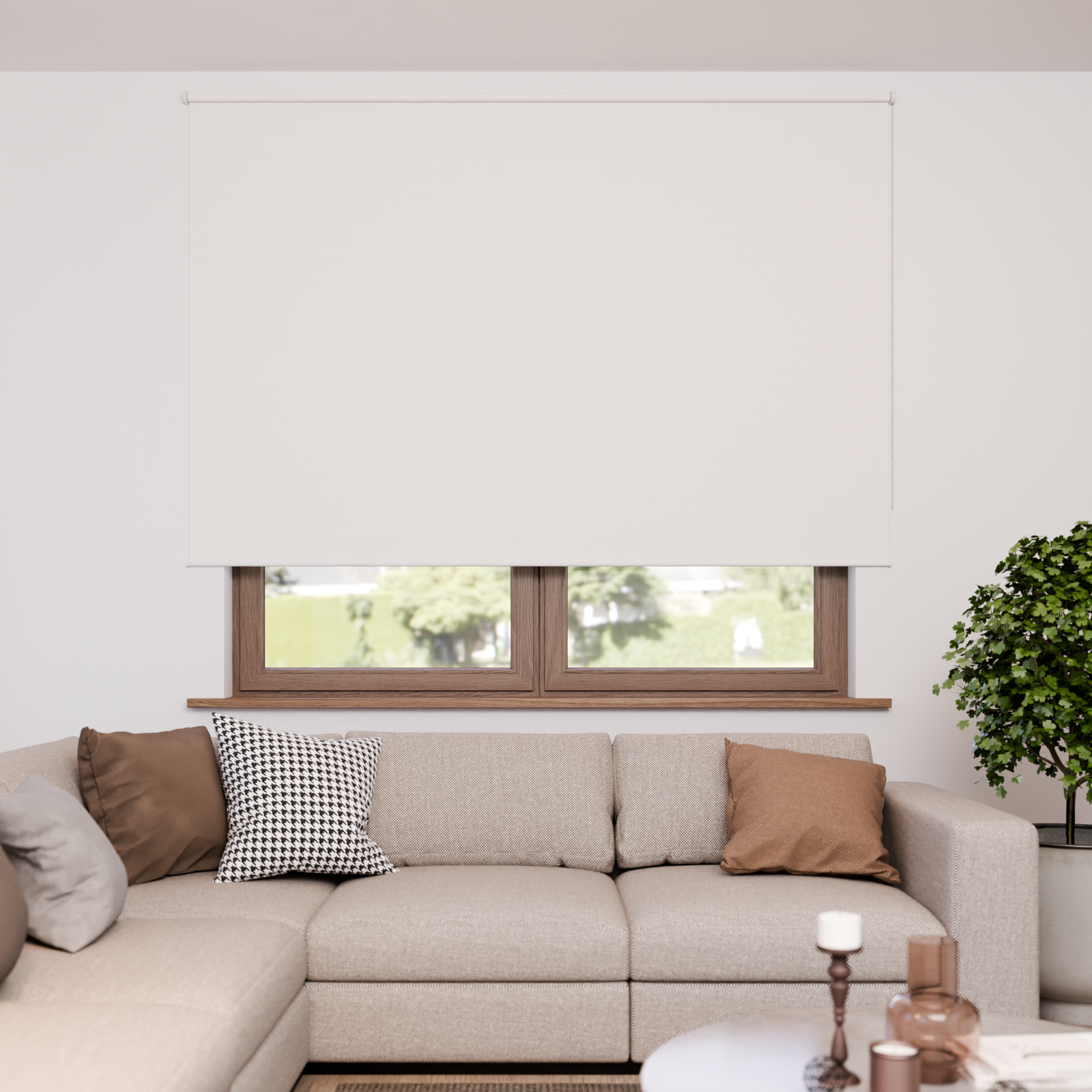 Jaloustore Verdunkelungsrollo mit feiner Struktur, leicht glänzend, Rückseite silber Weiß-Leinen - Bild 1