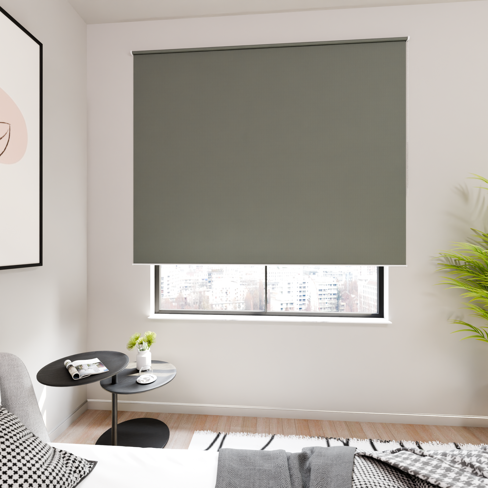 Jaloustore Verdunkelungsrollo mit grober Struktur, Rückseite weiss Grau - Bild 0