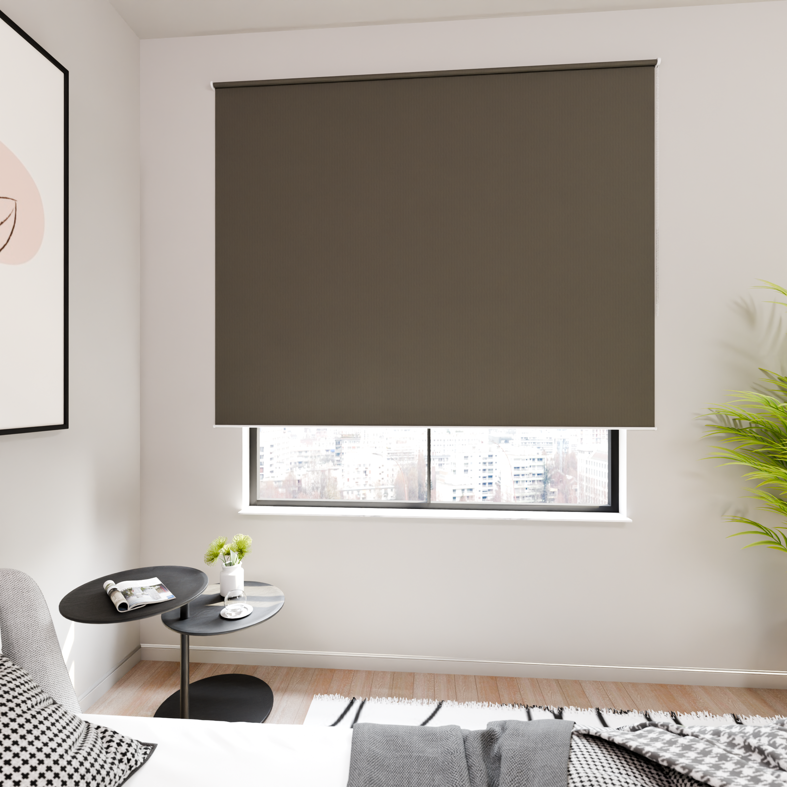 Jaloustore Verdunkelungsrollo mit grober Struktur, Rückseite weiss Braun - Bild 0