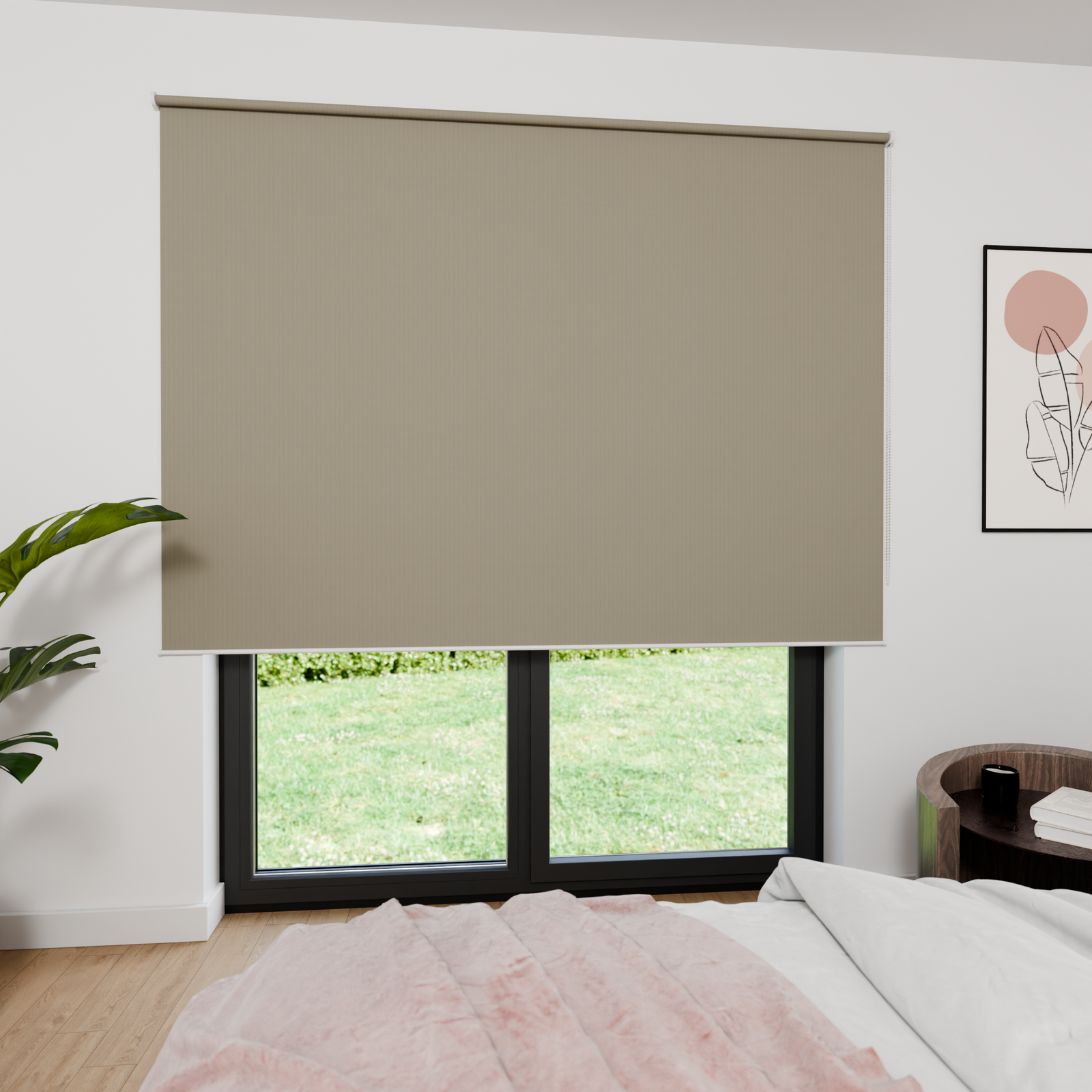 Jaloustore Verdunkelungsrollo mit grober Struktur, Rückseite weiss Grau-Beige - Bild 2