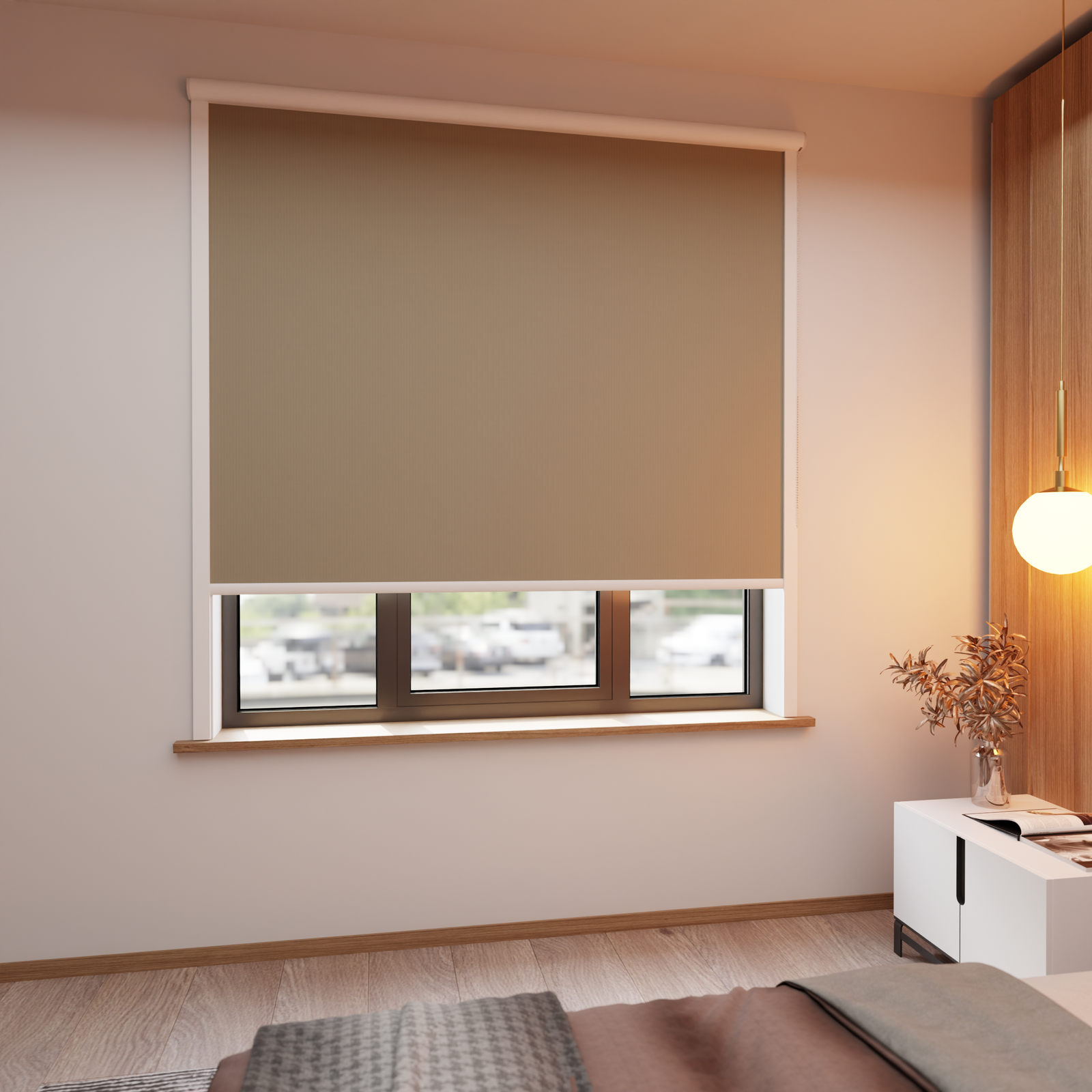 Jaloustore Verdunkelungsrollo mit grober Struktur, Rückseite weiss Grau-Beige - Bild 2