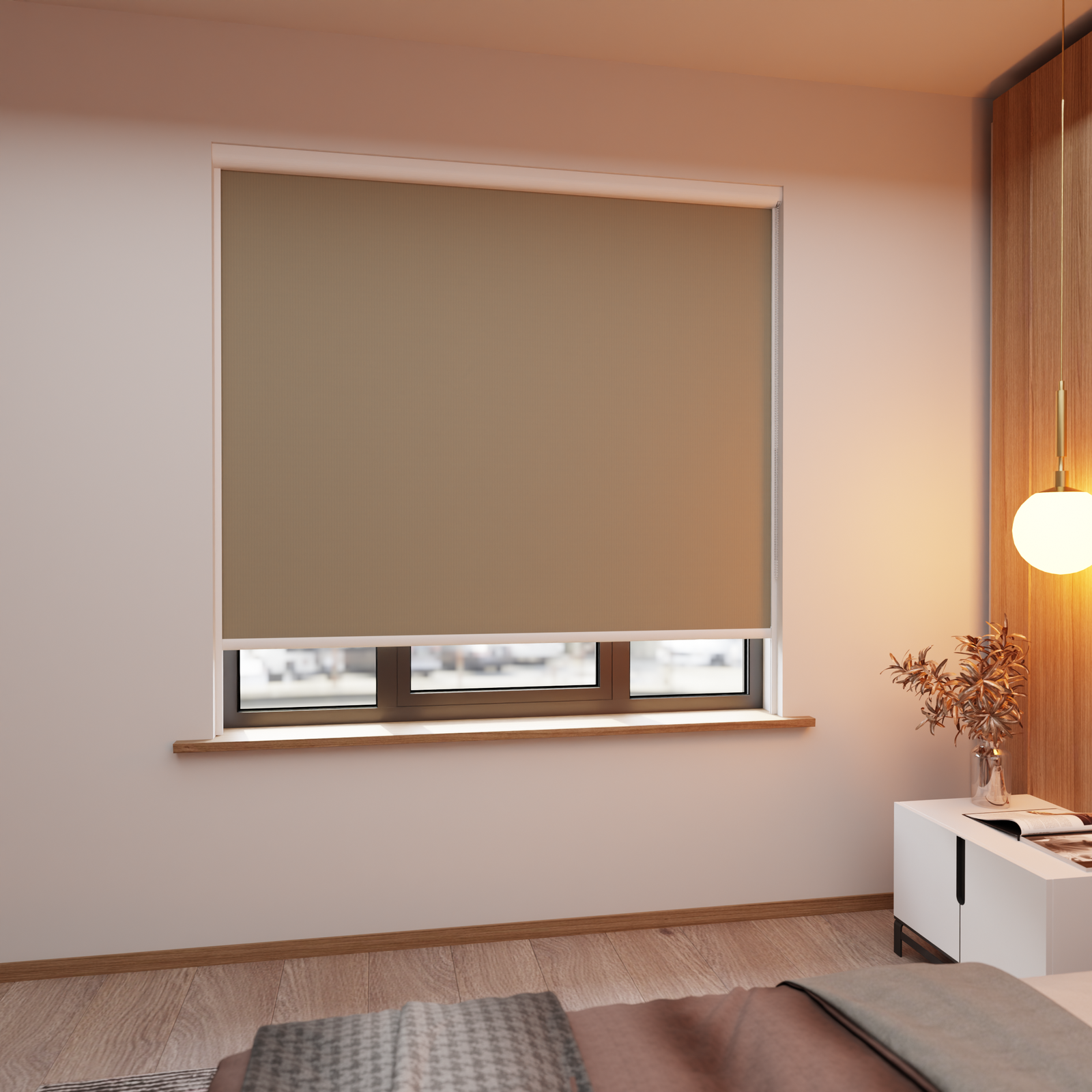 Jaloustore Verdunkelungsrollo mit grober Struktur, Rückseite weiss Grau-Beige - Bild 0
