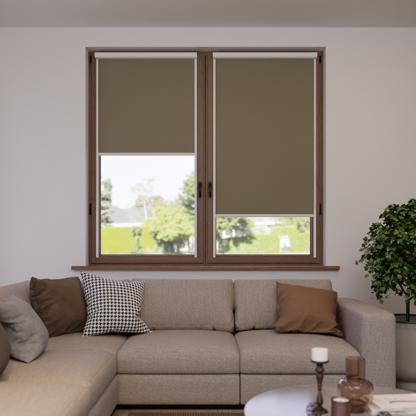 Jaloustore Verdunkelungsrollo mit grober Struktur, Rückseite weiss Grau-Beige - Bild 1