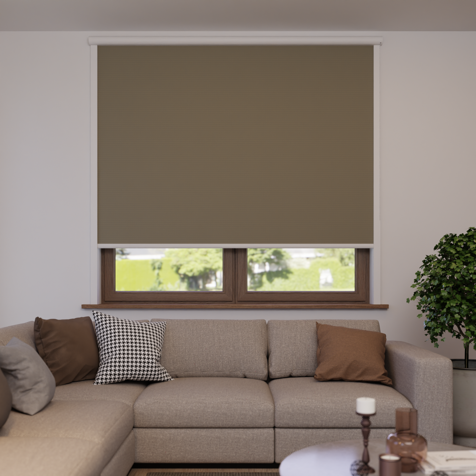 Jaloustore Verdunkelungsrollo mit grober Struktur, Rückseite weiss Grau-Beige - Bild 1
