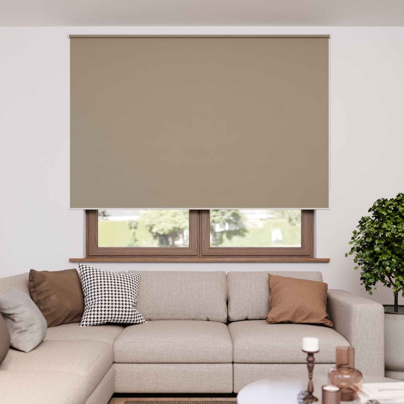 Jaloustore Verdunkelungsrollo mit grober Struktur, Rückseite weiss Grau-Beige - Bild 0