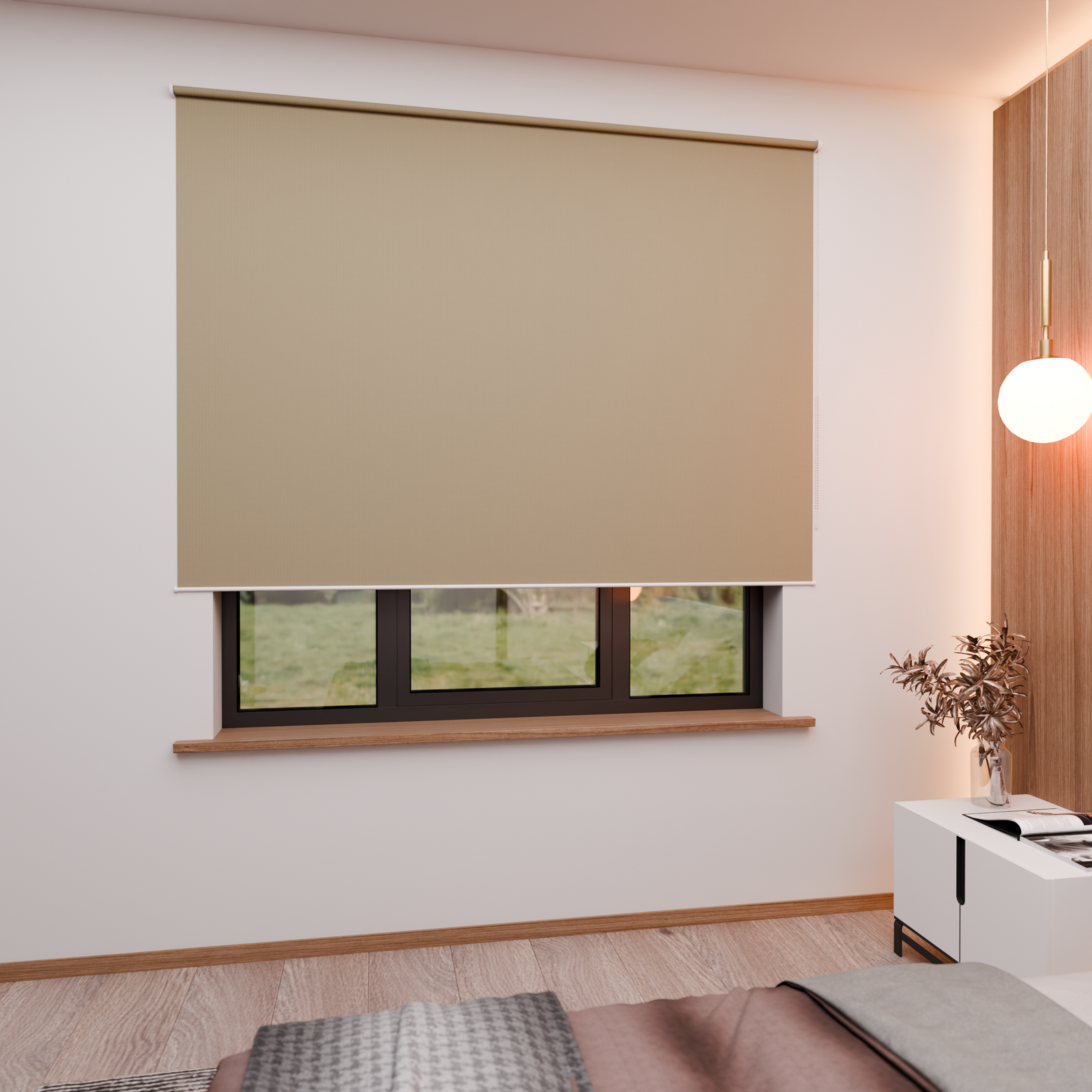 Jaloustore Verdunkelungsrollo mit Striee-Effekt, Rückseite weiss Beige-Grau - Bild 0