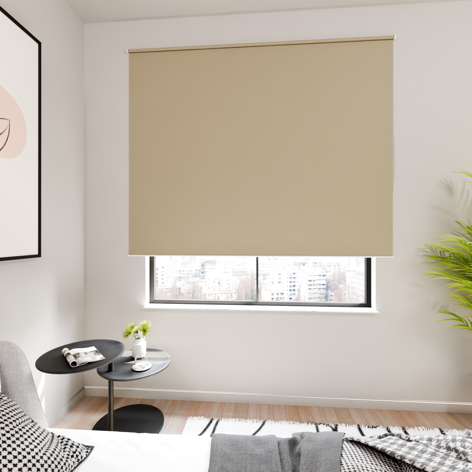 Jaloustore Verdunkelungsrollo mit Striee-Effekt, Rückseite weiss Beige-Grau - Bild 2