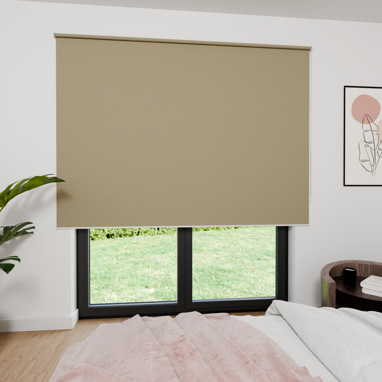 Jaloustore Verdunkelungsrollo mit Striee-Effekt, Rückseite weiss Beige-Grau - Bild 4