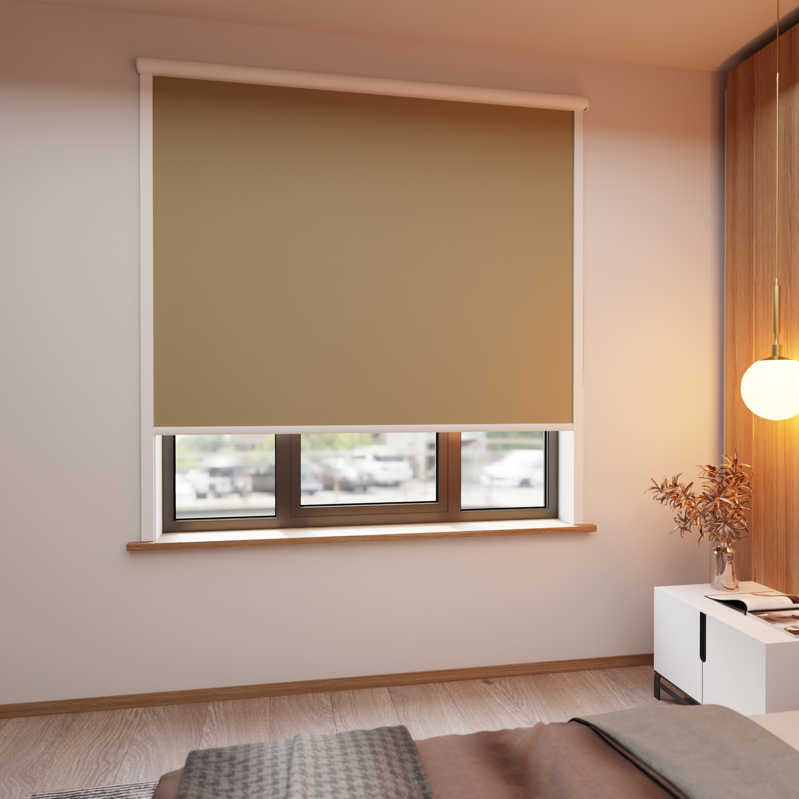 Jaloustore Verdunkelungsrollo mit Striee-Effekt, Rückseite weiss Beige-Grau - Bild 2